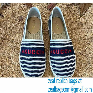 Gucci Star Stripe print Cotton Canvas Espadrilles Blue 2022 - Click Image to Close