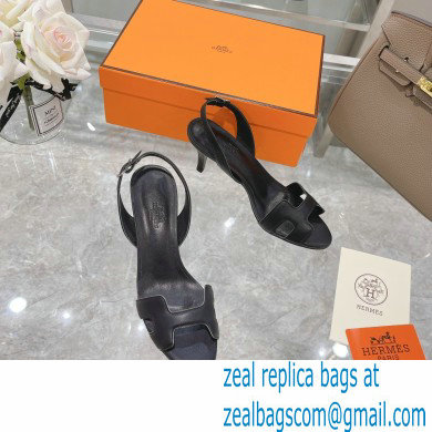 HERMES 7CM Eternite SANDALS IN BOX LEATHER BLACK