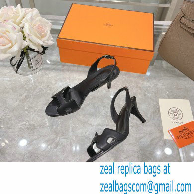 HERMES 7CM Eternite SANDALS IN BOX LEATHER BLACK