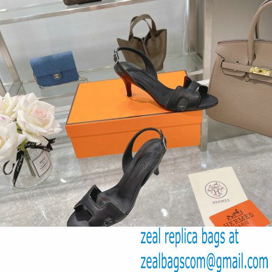 HERMES 7CM Eternite SANDALS IN BOX LEATHER BLACK