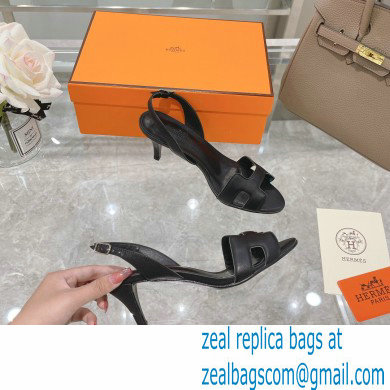 HERMES 7CM Eternite SANDALS IN BOX LEATHER BLACK