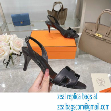 HERMES 7CM Eternite SANDALS IN BOX LEATHER BLACK