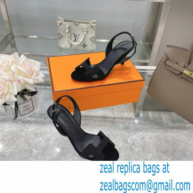 HERMES 7CM Eternite SANDALS IN EPSOM LEATHER black crystals