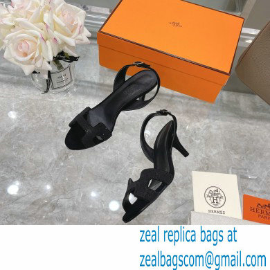 HERMES 7CM Eternite SANDALS IN EPSOM LEATHER black crystals