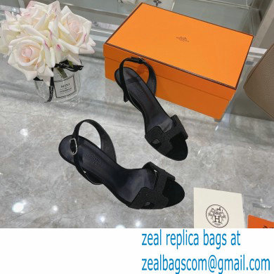 HERMES 7CM Eternite SANDALS IN EPSOM LEATHER black crystals