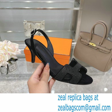 HERMES 7CM Eternite SANDALS IN EPSOM LEATHER black crystals