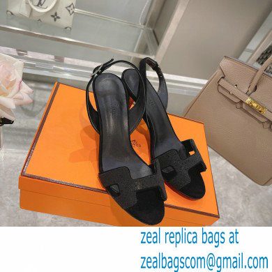 HERMES 7CM Eternite SANDALS IN EPSOM LEATHER black crystals