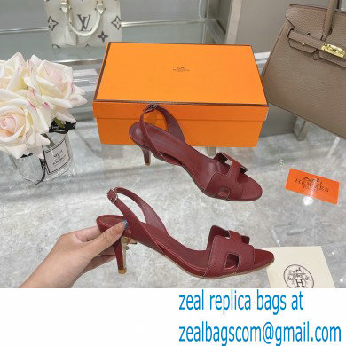 HERMES 7CM Eternite SANDALS IN EPSOM LEATHER burgundy - Click Image to Close