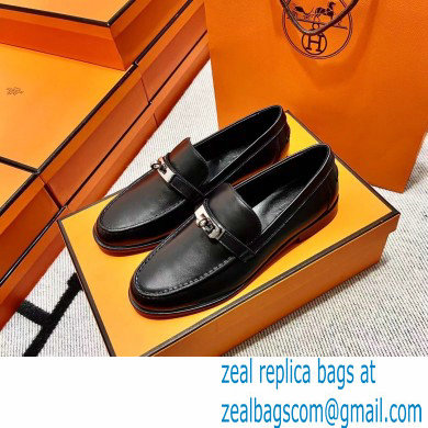 Hermes Leather kelly Loafers BLACK - Click Image to Close