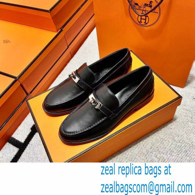 Hermes Leather kelly Loafers BLACK