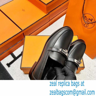 Hermes Leather kelly Loafers BLACK - Click Image to Close