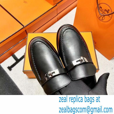 Hermes Leather kelly Loafers BLACK - Click Image to Close