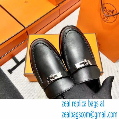 Hermes Leather kelly Loafers BLACK