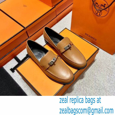 Hermes Leather kelly Loafers TAN