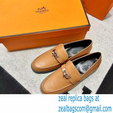 Hermes Leather kelly Loafers TAN