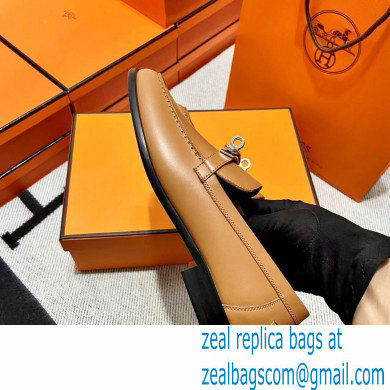 Hermes Leather kelly Loafers TAN