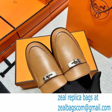 Hermes Leather kelly Loafers TAN