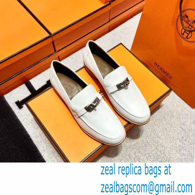 Hermes Leather kelly Loafers WHITE