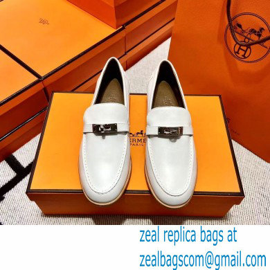 Hermes Leather kelly Loafers WHITE
