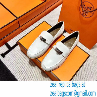 Hermes Leather kelly Loafers WHITE