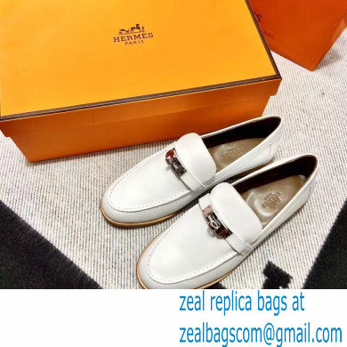 Hermes Leather kelly Loafers WHITE