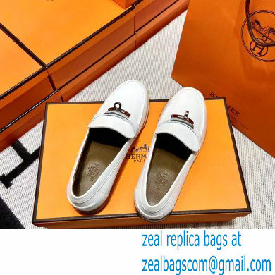 Hermes Leather kelly Loafers WHITE