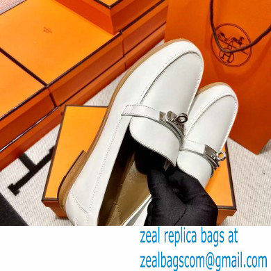 Hermes Leather kelly Loafers WHITE