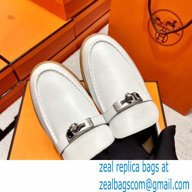 Hermes Leather kelly Loafers WHITE