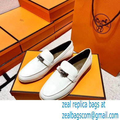 Hermes Leather kelly Loafers WHITE