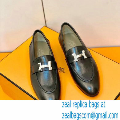 Hermes Leather royal Loafers Black/gray