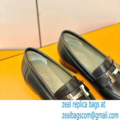 Hermes Leather royal Loafers Black/gray - Click Image to Close