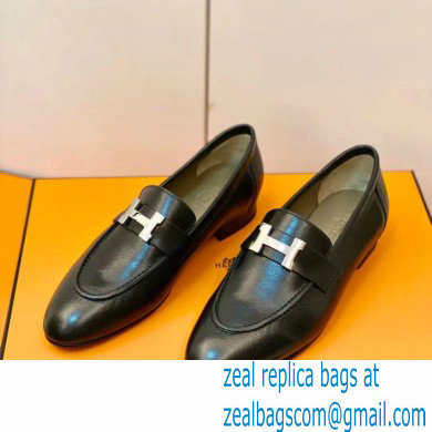 Hermes Leather royal Loafers Black/gray - Click Image to Close