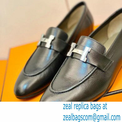 Hermes Leather royal Loafers Black/gray