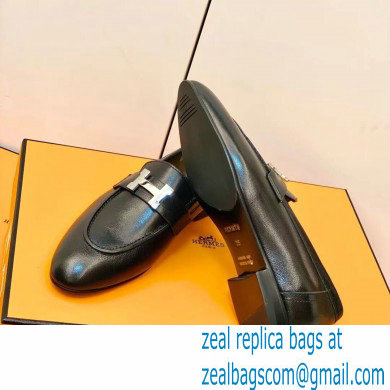 Hermes Leather royal Loafers Black/gray - Click Image to Close