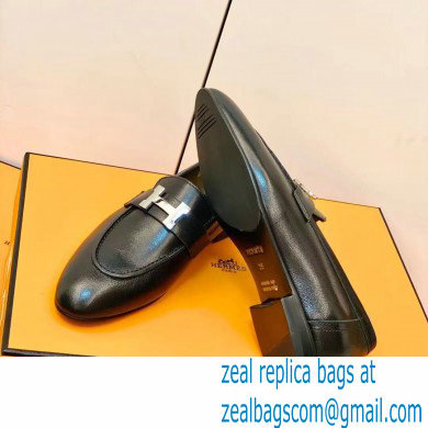 Hermes Leather royal Loafers Black/gray