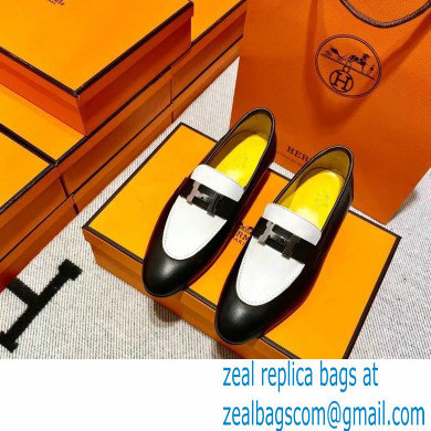 Hermes Leather royal Loafers Black/white/yellow