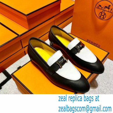 Hermes Leather royal Loafers Black/white/yellow