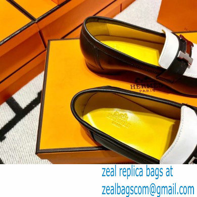 Hermes Leather royal Loafers Black/white/yellow