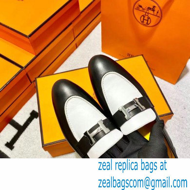 Hermes Leather royal Loafers Black/white/yellow