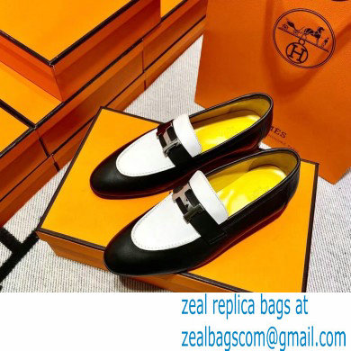 Hermes Leather royal Loafers Black/white/yellow