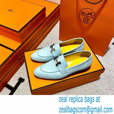 Hermes Leather royal Loafers Blue/yellow