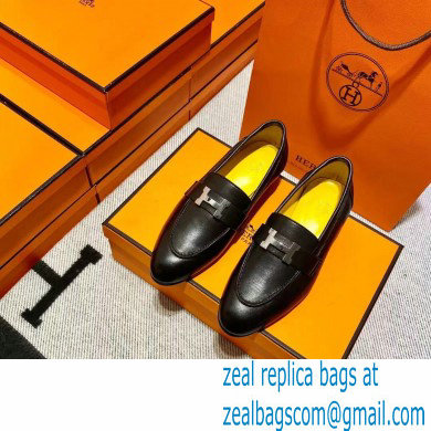 Hermes Leather royal Loafers black/YELLOW