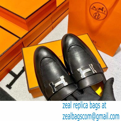 Hermes Leather royal Loafers black/YELLOW