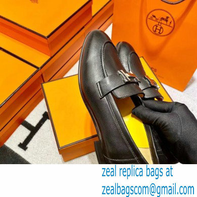 Hermes Leather royal Loafers black/YELLOW