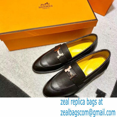 Hermes Leather royal Loafers black/YELLOW