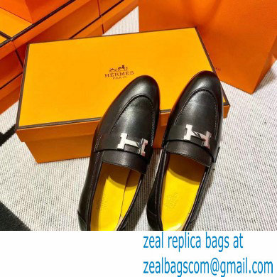 Hermes Leather royal Loafers black/YELLOW