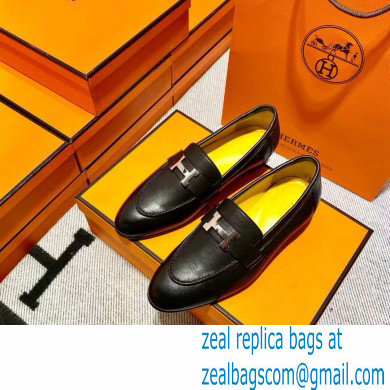 Hermes Leather royal Loafers black/YELLOW