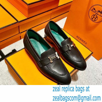 Hermes Leather royal Loafers black/green