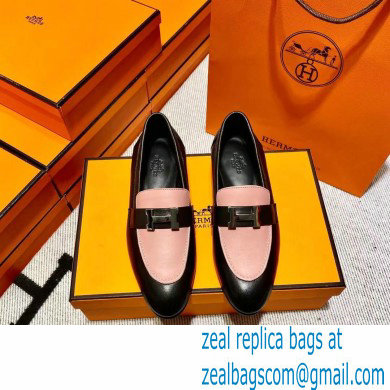 Hermes Leather royal Loafers black/pink new