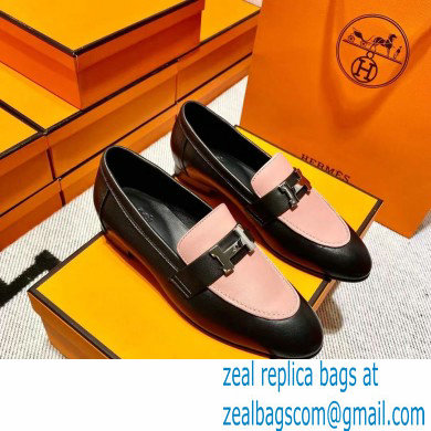 Hermes Leather royal Loafers black/pink new - Click Image to Close